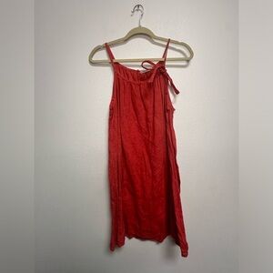 Lungo L'Arno Medium Strappy Slip Dress Coral Red Linen Beach Minimalist Italy